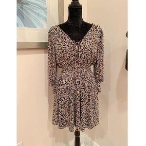 Flowy Flowery Print Mini Dress with Open Back NWOT